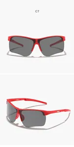Detailed view of red foldable sports sunglasses for kids, ideal for outdoor cycling.