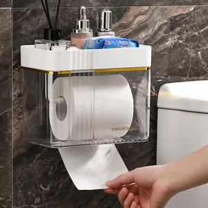 Boîte à mouchoirs murale transparente pour salle de bain avec étagère de rangement dessus