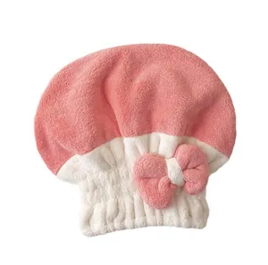 Cuffia asciugacapelli bicolore rosa e bianca ultra-assorbente con fiocco decorativo