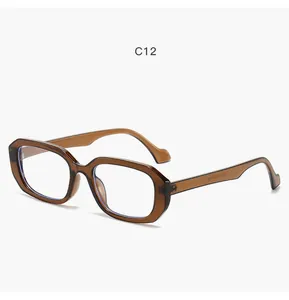Vintage amber rectangular eyeglasses frame with thick rims shown from a 45-degree angle