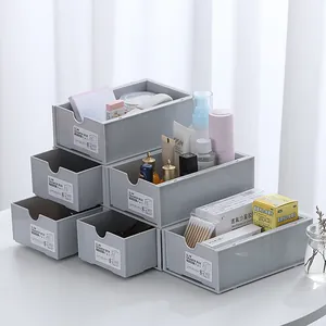 Minimalist grey stackable plastic drawer organizer for makeup and stationery storage
