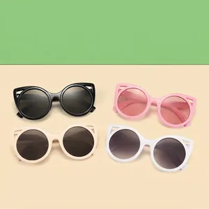 Stylish children's cat-ear sunglasses set with UV protection in four cute pastel colors