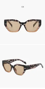 Vista dettagliata degli occhiali da sole da donna cat-eye con stampa leopardata