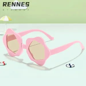 Stylish pink flower-shaped sunglasses for kids for outdoor fashion and sun protection