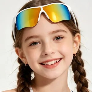 Kids outdoor cycling sunglasses with iridescent lenses and white frame for UV protection