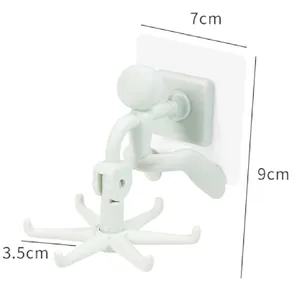 Witte roterende muurhaak met 6 klauwen in humanoïde vorm voor de keuken, 7x9 cm