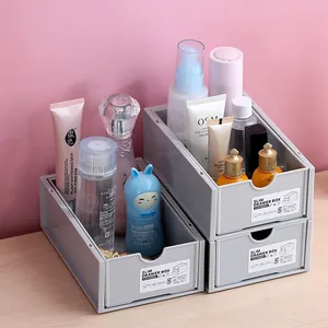 Minimalist Japanese style grey stackable plastic drawer box for home office desk storage