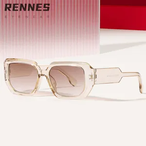 Oversized square sunglasses with champagne transparent frames and gradient lenses