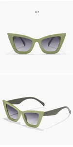 Vue détaillée des lunettes de soleil œil-de-chat vertes avec verres dégradés.