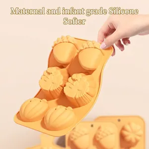 Flexible 6-cavity silicone baking mold for Halloween pumpkin and acorn shaped cakes