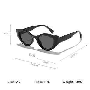 Retro polygonal cat-eye sunglasses with dimensions and AC PC material specs