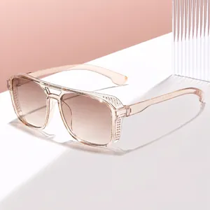 Chic steampunk sunglasses with champagne frames and brown gradient lenses for sun protection