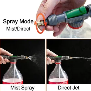 Adjustable bottle sprayer nozzle for gardening with fine mist and direct jet spray modes