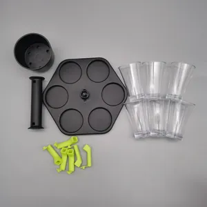 Composants détaillés d'un ensemble de distributeur de liqueur hexagonal avec verres