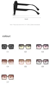 Collection of oversized square sunglasses in seven stylish gradient colors