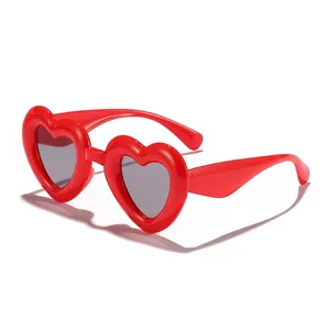 Stylish red heart-shaped sunglasses for kids with UV protection in vintage ins style