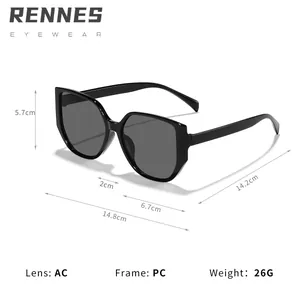 Classic black square frame fashion sunglasses for men and women with AC lens 26g