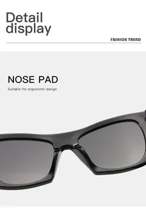 Detailed macro shot of the ergonomic integrated nose pads on black retro square sunglasses