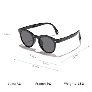 Leichte faltbare runde Kindersonnenbrille mit PC-Rahmen und AC-Gläsern, Gewicht 18g