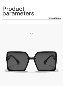Detailed front view of oversized square black sunglasses with high-fashion aesthetic design