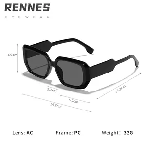 Classic black square frame sunglasses with AC lenses and PC frame for men and women