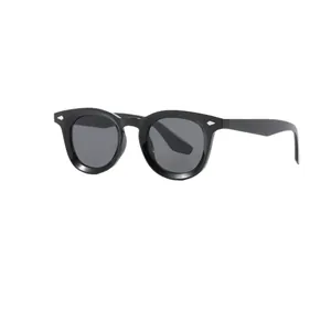 Classic retro oval frame sunglasses with silver rivet accents and black finish