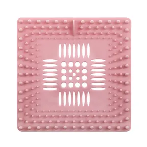 Quadratisches rosa Silikon-Abflusssieb für die Küche zur Haarsieb- und Verstopfungshemmung