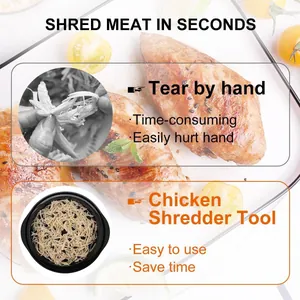 Comparison of manual hand tearing versus using an efficient chicken breast shredder tool.