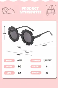 Detailansicht der blumenförmigen Kinder-Sonnenbrille mit vollständigen Produktdaten.