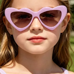 Trendy heart-shaped sunglasses for kids in lavender purple for outdoor sun protection