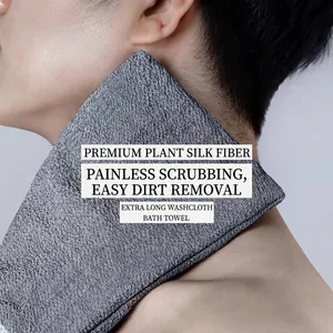 Gray exfoliating bath towel made of plant silk fiber for men's effective body scrubbing