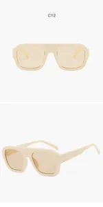 Front and perspective views of stylish minimalist beige aviator square sunshade glasses