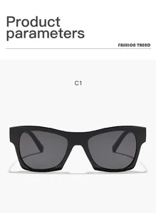Front view of stylish retro square sunglasses with black frame and dark grey lenses