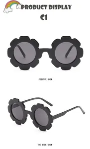 Detailansicht zeigt Vorder- und Seitenprofil der schwarzen Blumen-Kindersonnenbrille
