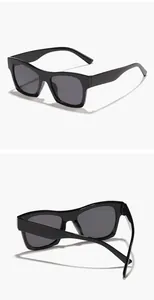Close-up detail views of vintage black square sunglasses for trendy fashion street style