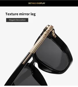 Detailansicht des strukturierten goldenen Bügels und des schwarzen Rahmens der Herren-Sonnenbrille