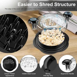 Detailed macro view of multifunctional meat shredder showing spikes and ergonomic handle.