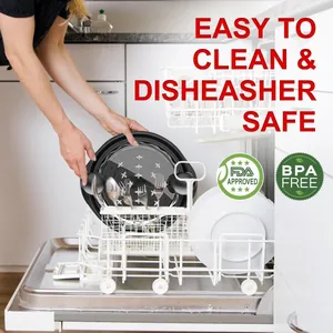 Close-up of black BPA-free chicken shredder being placed in a dishwasher rack for cleaning