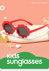 Stylish red flower-shaped kids sunglasses for summer outdoor sun protection and play