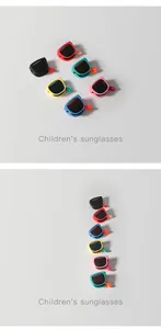Close-up of colorful foldable children's sunglasses in various bright and vibrant colors