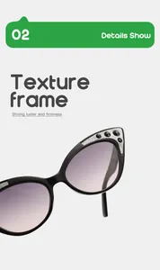 Detail of black cat-eye sunglasses featuring fine glitter and rhinestone accents.