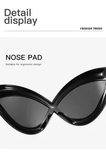 Detailansicht der ergonomischen Nasenpads schwarzer Oversize-Cateye-Mode-Sonnenbrillen