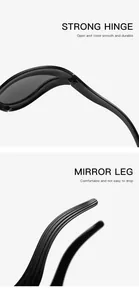 Detailansicht der Scharniere und Bügel einer futuristischen Cat-Eye-Sonnenbrille für Damen