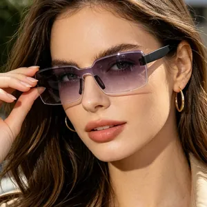 Retro Rectangular Sunglasses Unisex One-Piece Rimless Lens UV400 Protection Fashion Western Style Y2K Outdoor Sun Glasses