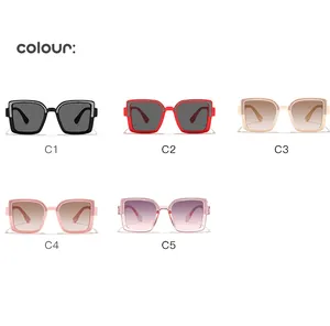 Macro view of five colorful children's square sunglasses featuring sparkling glitter borders.