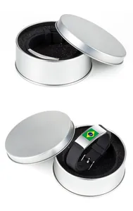 High-end silver aluminum jewelry box with black silicone bracelet featuring the Brazil flag.