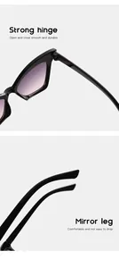 Detailed view of strong hinges and comfortable temples on children's cat-eye sunglasses