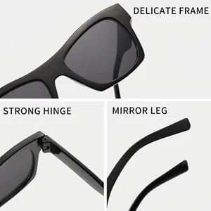 Professional detail view of vintage square sunglasses featuring durable hinges and black frames.