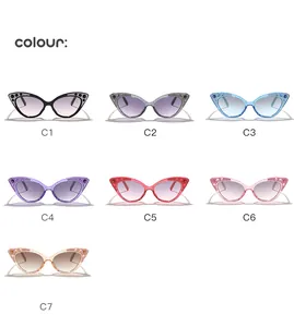 Collection of glittery rhinestone cat-eye sunglasses for babies in seven colors.