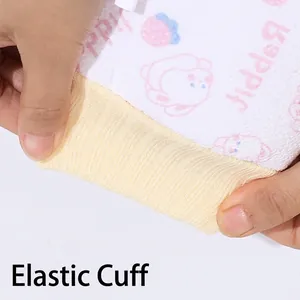Close-up view of a pink cartoon bath exfoliating mitten featuring a yellow elastic cuff